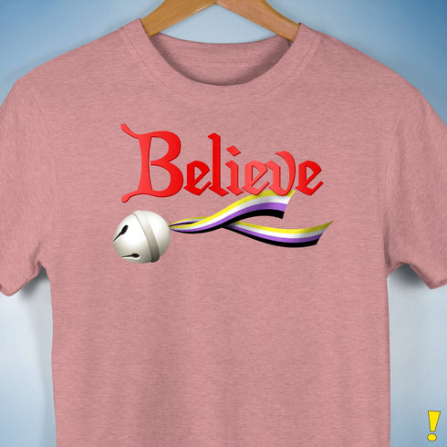 Believe Nonbinary Pride Jingle Bell Premium Unisex T-Shirt - Mauve Heather